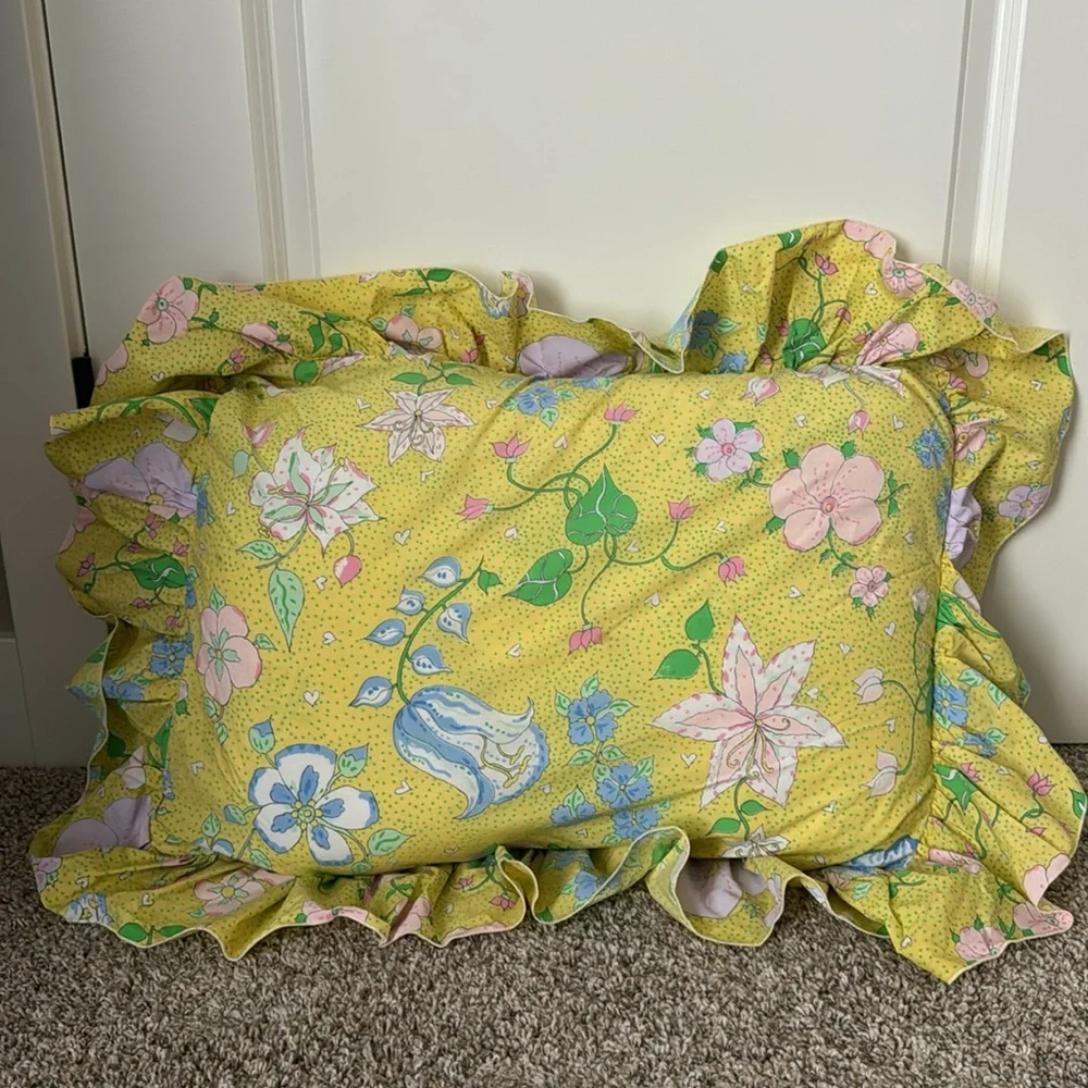 Vintage 70’s Yellow Floral Heart Polka Dot Twin Sheet Set Barbara Brody Martex - Picture 12 of 12